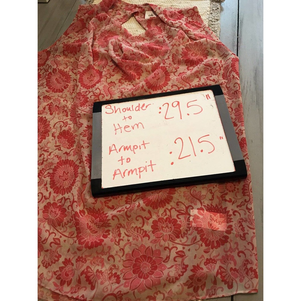 CAbi Vita Draped Open Back Pink Tan Floral Sheer Top Blouse 5037 Sz M - Picture 7 of 9